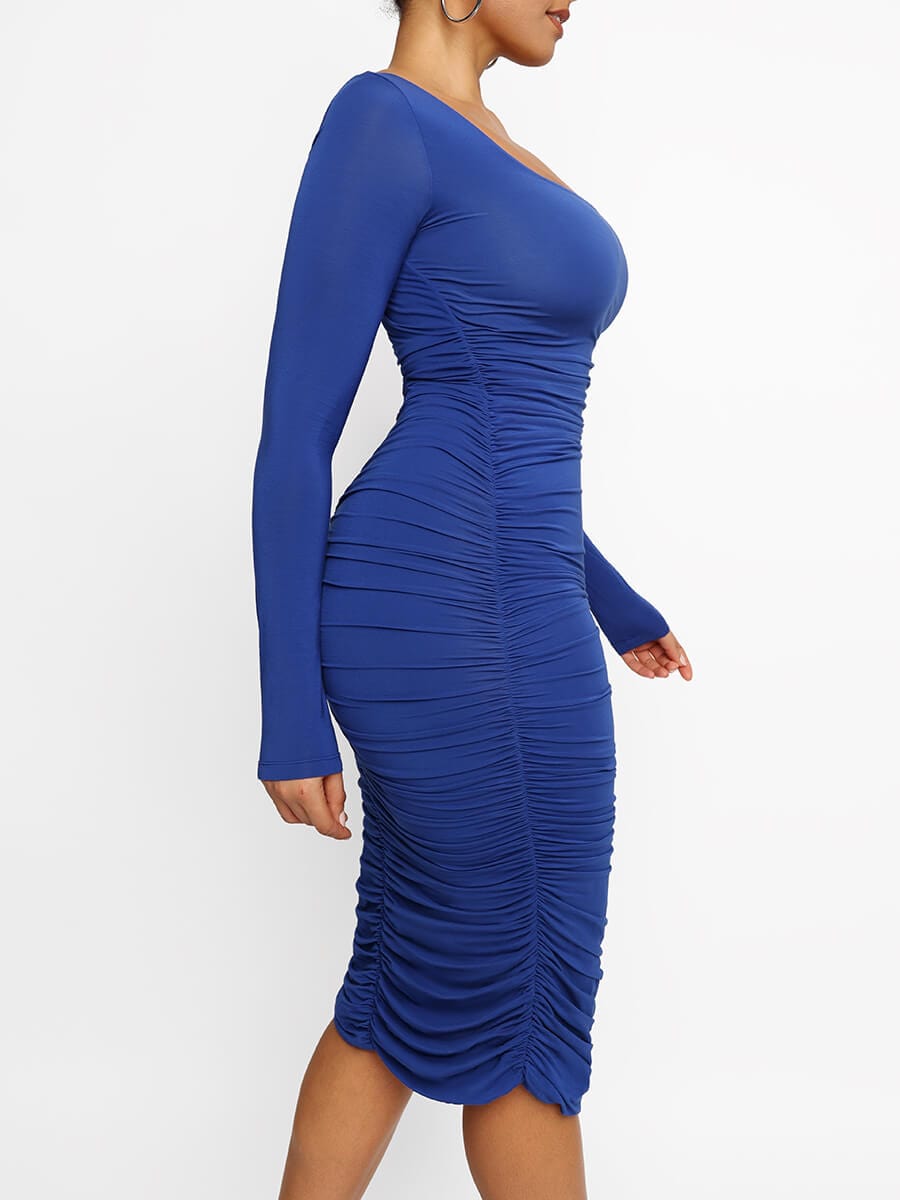 Square-Neck Long-Sleeve Built-in Shapewear Bodycon Dress